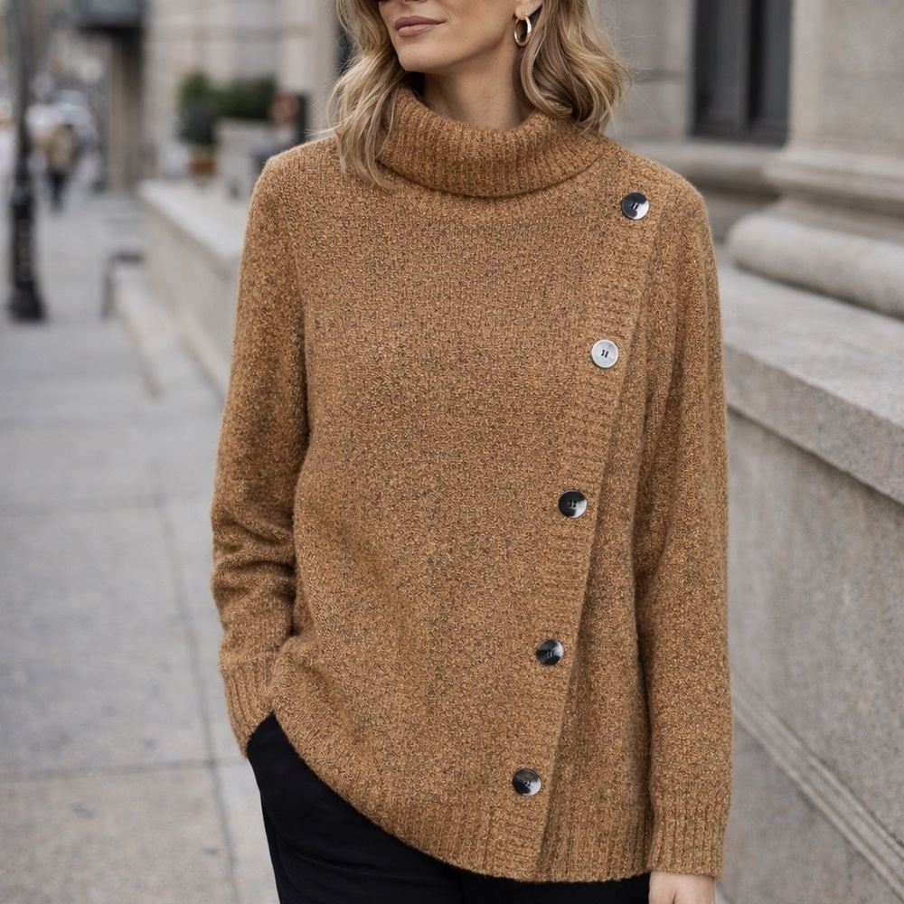 Cozy Tan Button-Detail Sweater‎ size large brand new